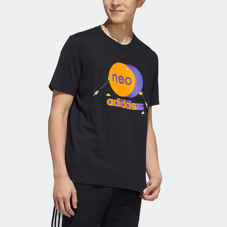 Adidas Neo Colorblock Pattern Ribbed Crew Neck Cotton T-Shirt Men Tops Black HC9697