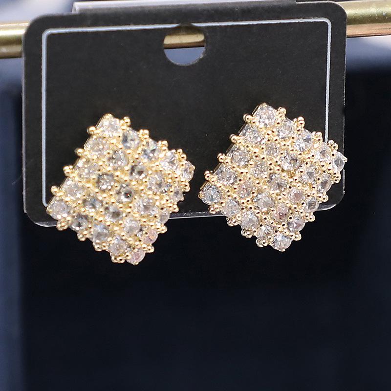 High-End Geometric Rhombus Tide Stud Earrings, Full Of Zirconium Retro Hong Kong Style, Row Of Diamonds Fashionable Ol Earrings