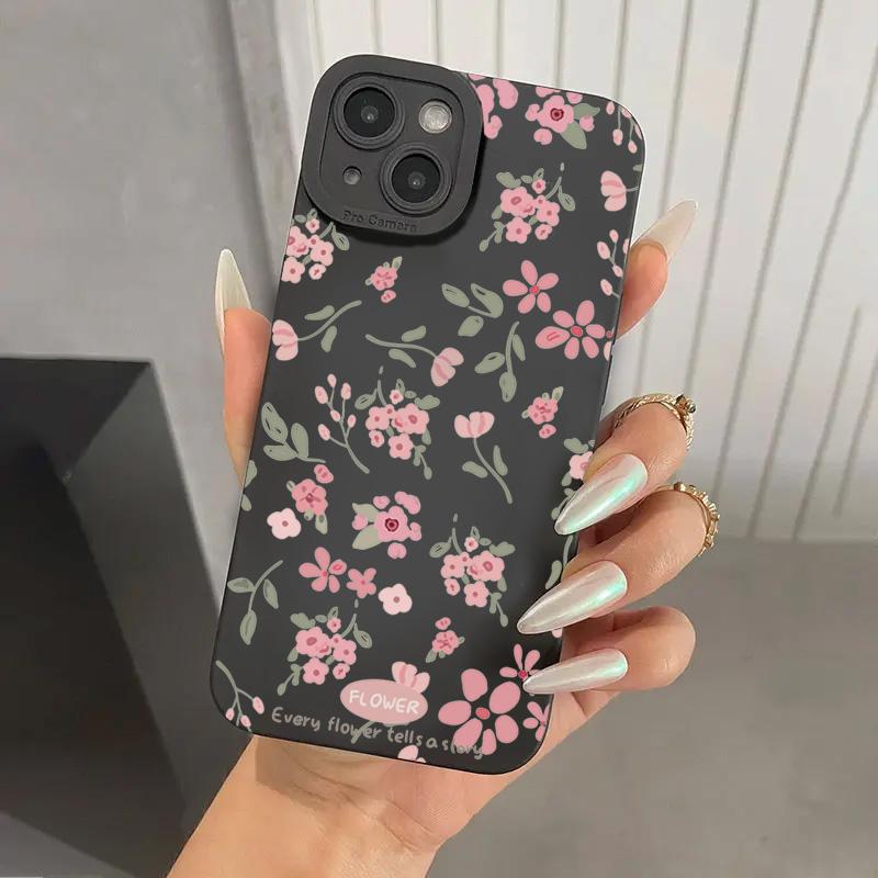 Dainty Pink Cherry Blossom Floral Art Phone Case for iPhone 17 16 15 14 13 12 11 Series Pro Max Plus Double Layer Protection