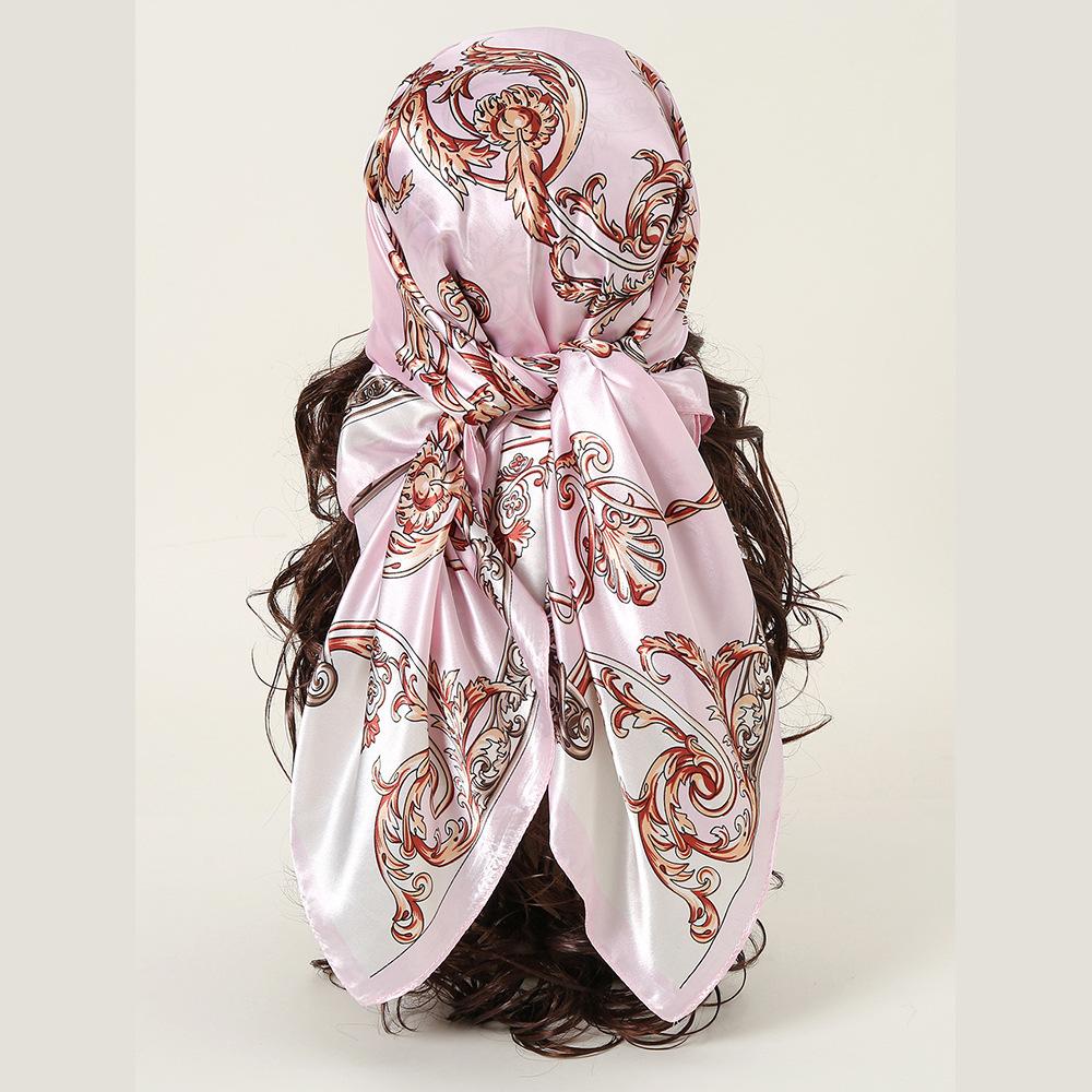 Head Scarf Women Luxury Brand Square 90*90cm Silk Foulard Satin Bandana Cheveux Soft Neckerchief Hijab Hair Scarves For Ladies