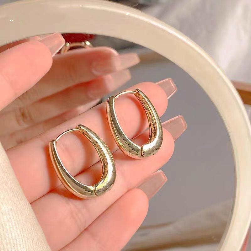 Metal Drop Earrings for Woman Vintage Stainless Steel Geometric Oval Hoop Earring Classic Party Wedding Jewelry Gifts