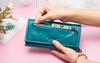 [CONTACTS] Genuine Leather Women's Wallet with RFID and Multi-Function Slim Bi-Fold Zipper Clutch Wallet, Teal Blue