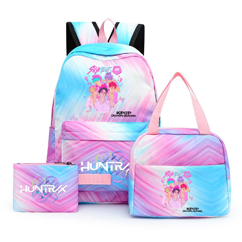 3Pcs/set Cartoon K-Pop Printed Backpack with Pencil Case Lunch Bag for Teenager Girl Boy Bookbag Kid Gift Large Capacity Waterproof Travel Bag