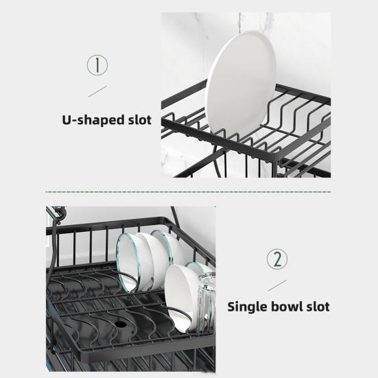 Tableware Stand Dish Drying Rack Large Capacity Double-Layer Design Anti-Rust Coating