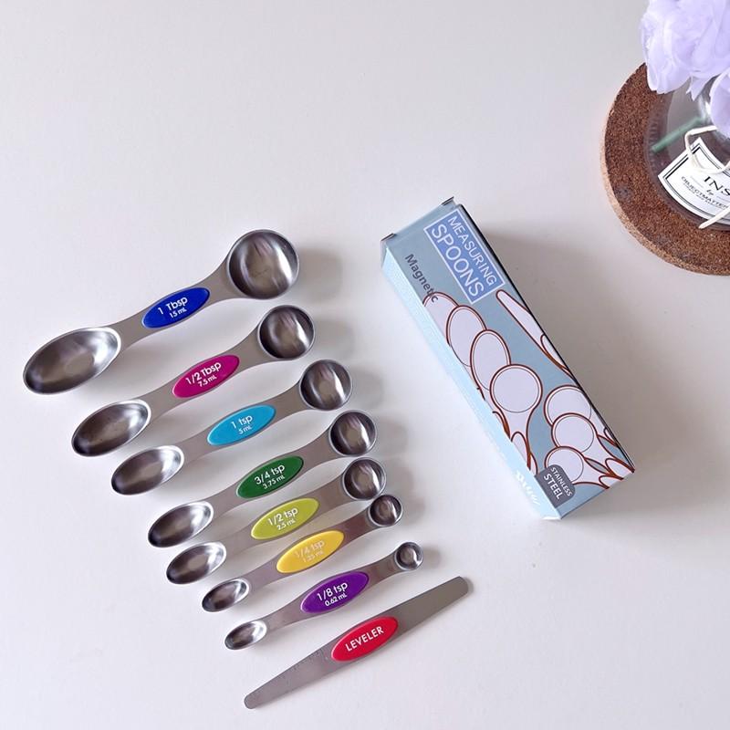 

8pcs/1set Modern Simple Style Household Double-headed Measuring Spoons, Kitchen Use Baking Measuring Ladles for Grains Coffee