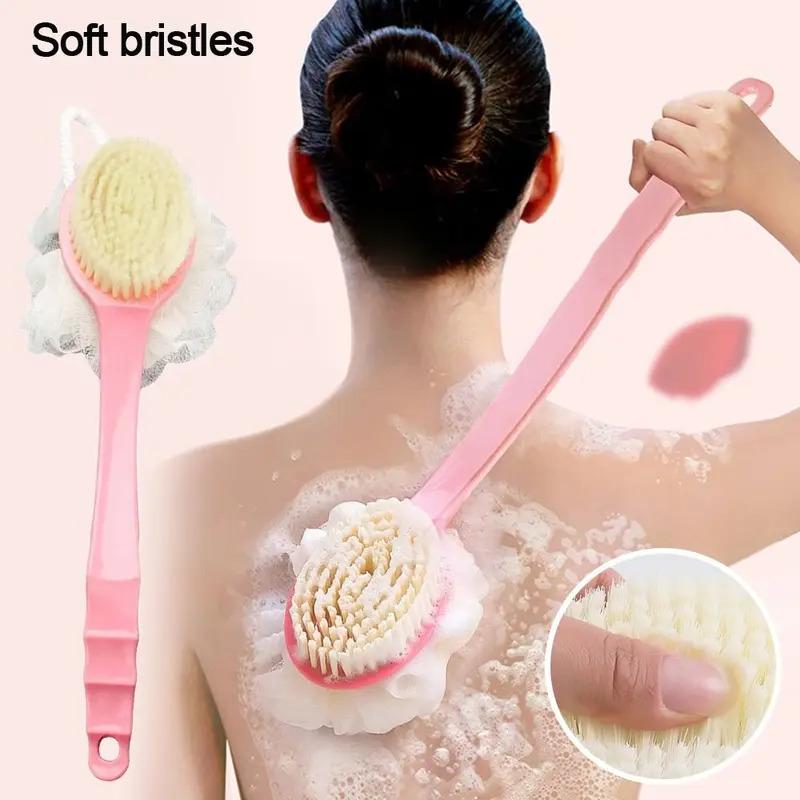 2-in-1 Double-sided Bath Brush with Gentle Long Handle for Body Cleaning, Shower Soft Hair Exfoliating, Shower Brush