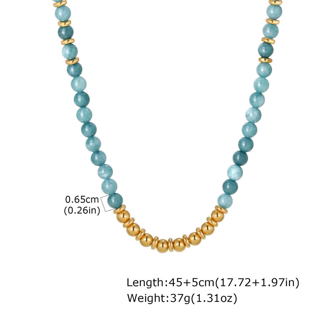 Trendy Colorful Natural Stone Necklace for Women, Stainless Steel Beads Chain Charm Necklace, Waterproof Bohemia Jewelry Gift