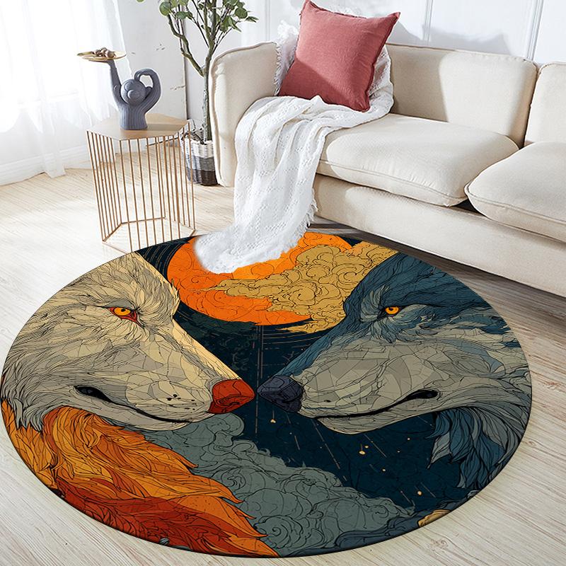 Sky Wolf,Round Area Rug,Carpet Rug for Living Room Bedroom Sofa Playroom Decor,Non-slip Floor Mat