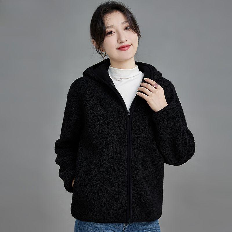 Women Faux Lamb Fleece Hooded Windproof Short Coat Autumn Winter Jacket