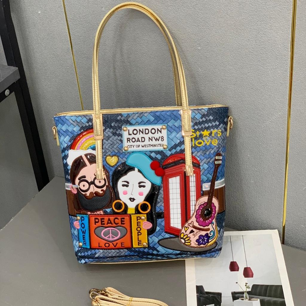 Women'S Bag Women'S Shoulder Bag Splicing Embroidery Embroidery Bag Large Capacity Messenger Tote Bag Women