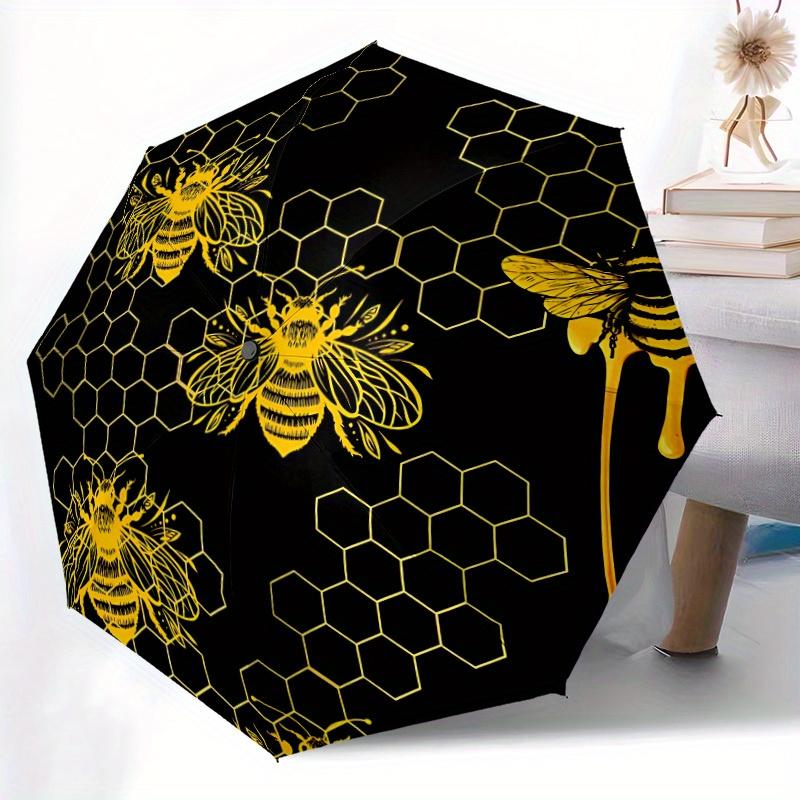 1pc Bee Honeycomb Automatic Open/close Folding Compact Umbrella, 8-Rib Sturdy Canopy, Lightweight Portable, Commuting Use, Gift,061
