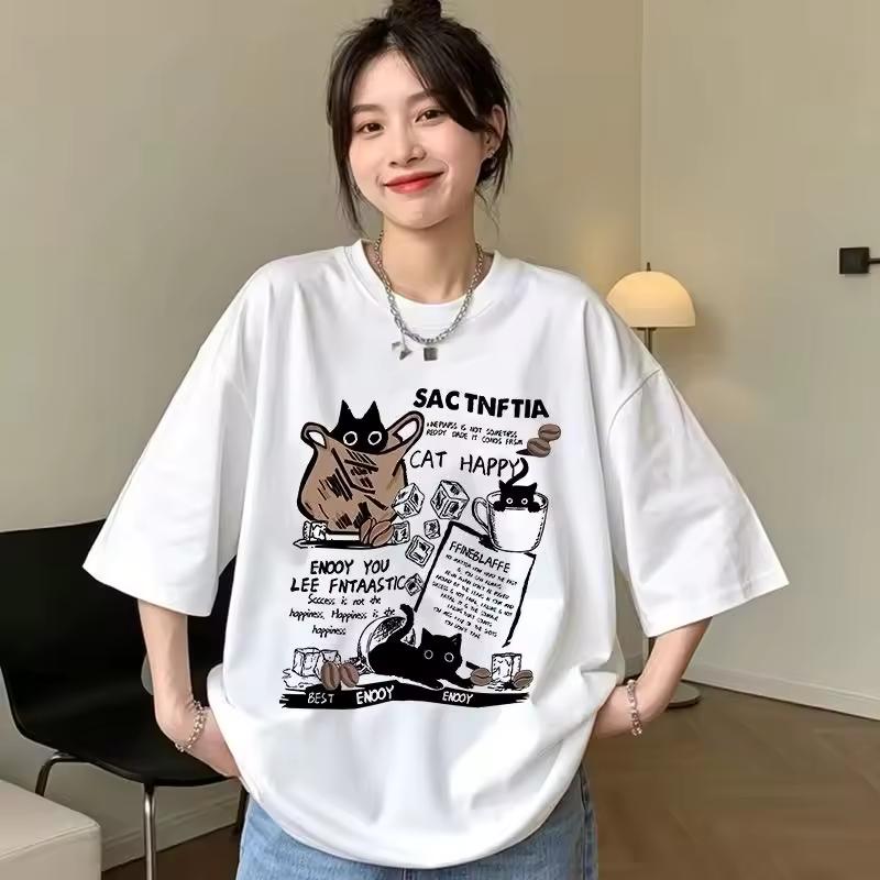 American Retro Short Sleeved T-shirt Summer Harajuku Short Sleeve Casual T-shirt Clothing Street Tops Tees Aesthetic Clothes