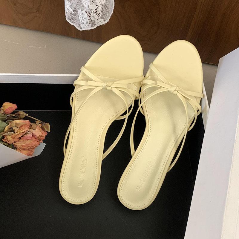 Fashion New 2025 Fashion Butterfly-Knot Ladies Low Heel Slippers Shoes Round Toe Women Heeled Slippers Shoes Female Slides Sandals Pumps