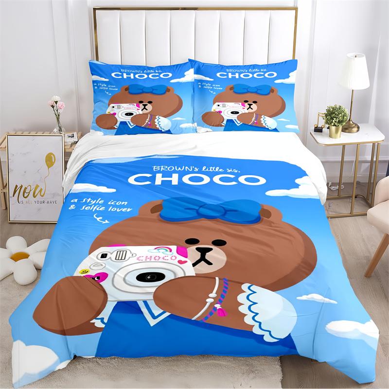Cute Black Cat with Red Bow Print Bedding Set, Grey Striped Cartoon Cat Duvet Cover Set(1 * duvet cover + 2 * pillowcase, without core)