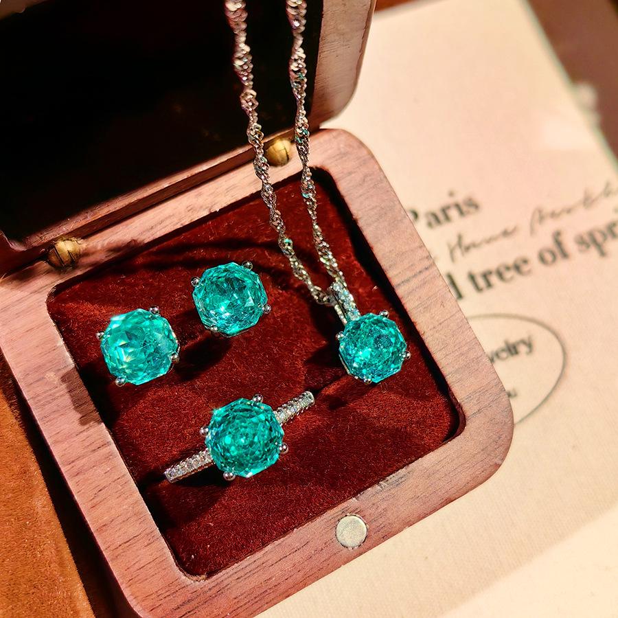 Octagonal Millennium Rose Paraíba Necklace with High Carbon Diamonds, Colorful Stud Earrings & Yellow Diamond Ring for Women