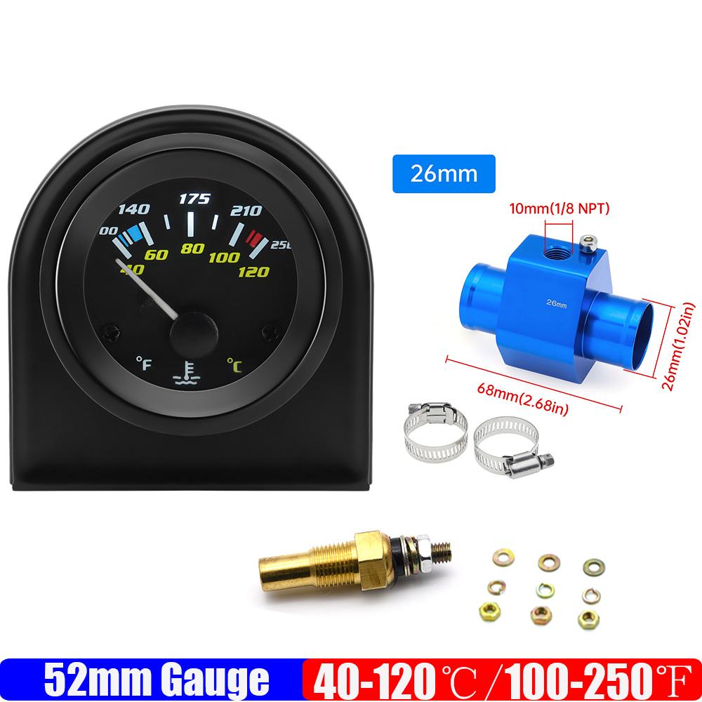 Medidor de Temperatura del Agua de 2" 52mm con Adaptador de Sensor 40-120℃ 100-250℉ Medidor de Temperatura del Agua para Coche de Carreras de Gasolina Automóvil 12V