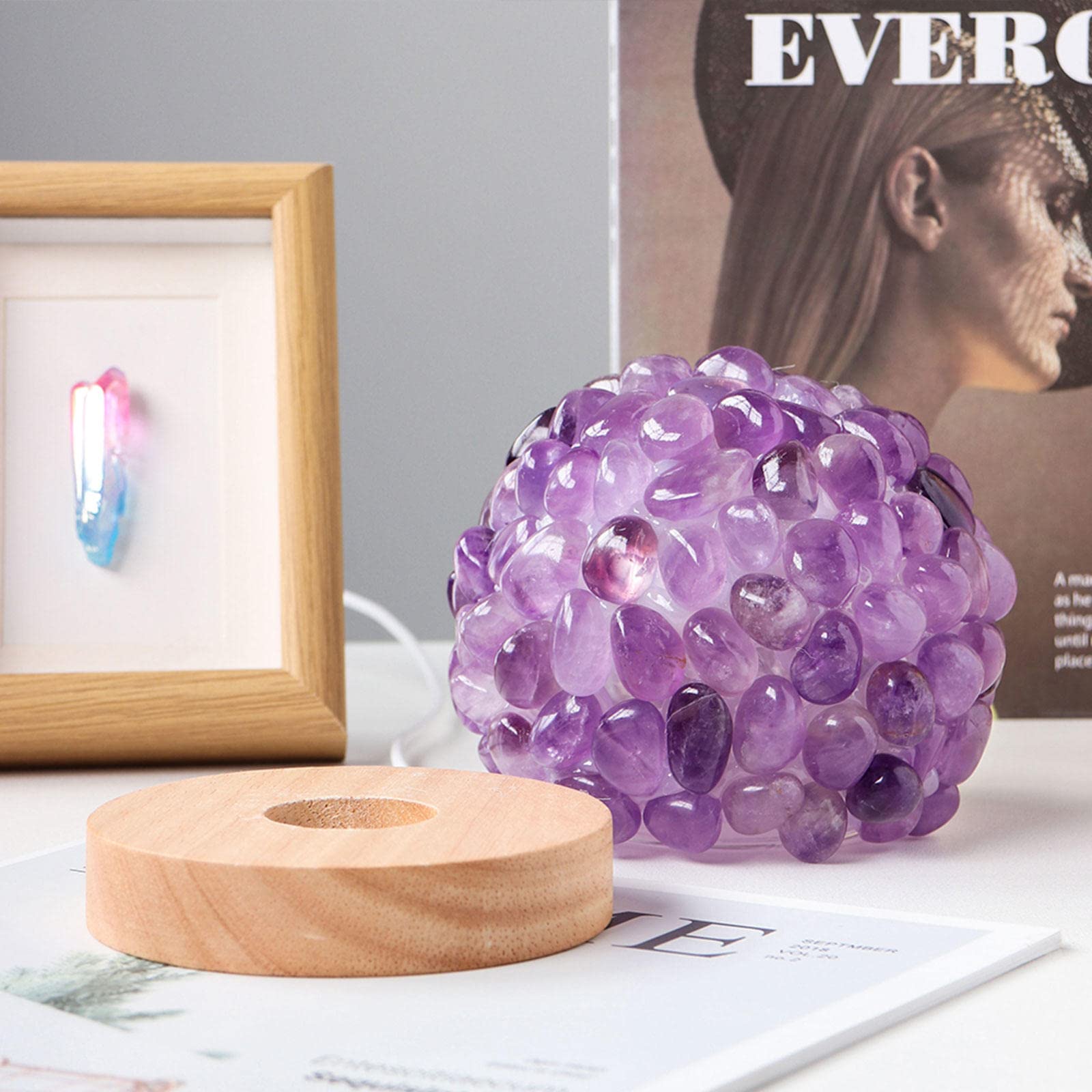 

Natural Amethyst Crystal Ball Night Light Eye Protection Table Lamp for Bedroom Bedside Decor A