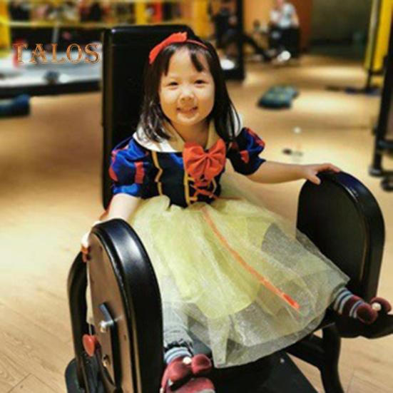 Halloween Cosplay Children Dress Princess Style Short Sleeves Lace-up Strap A-line Cake Hem Bow Decor Stage Show Performance Costume