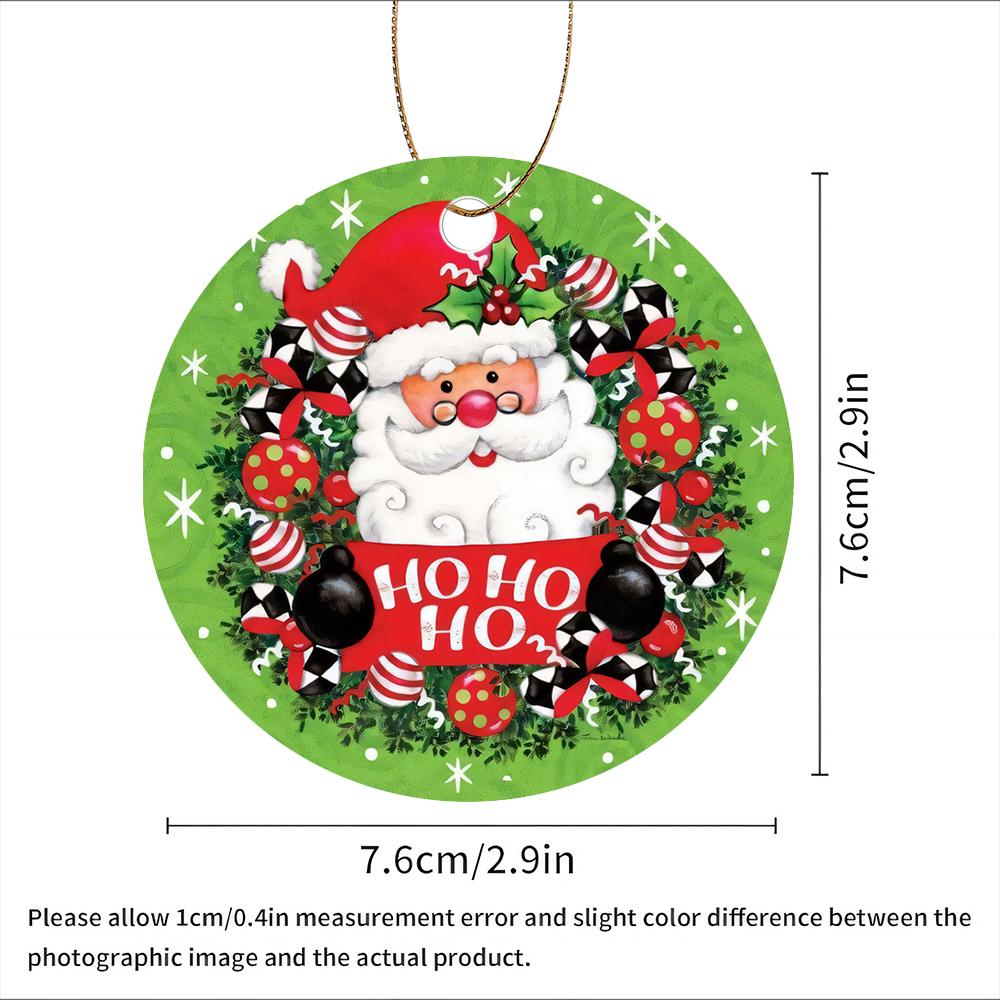 Cute Santa Claus Ho Ho Ho Wreath Design Acrylic Christmas Tree Ornament Festive Holiday Hanging Decor Xmas Tree Decoration New Year Party Gift