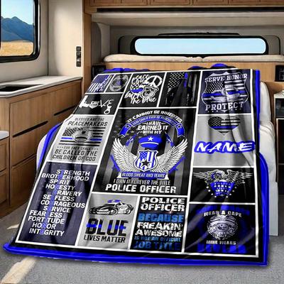 Police Officer Blue Lives Matter Serve Honor Protect Rv Blanketcustomize Your Name Lightweight Comfortable And Stylish Blanket For Rv Travel Bed Home