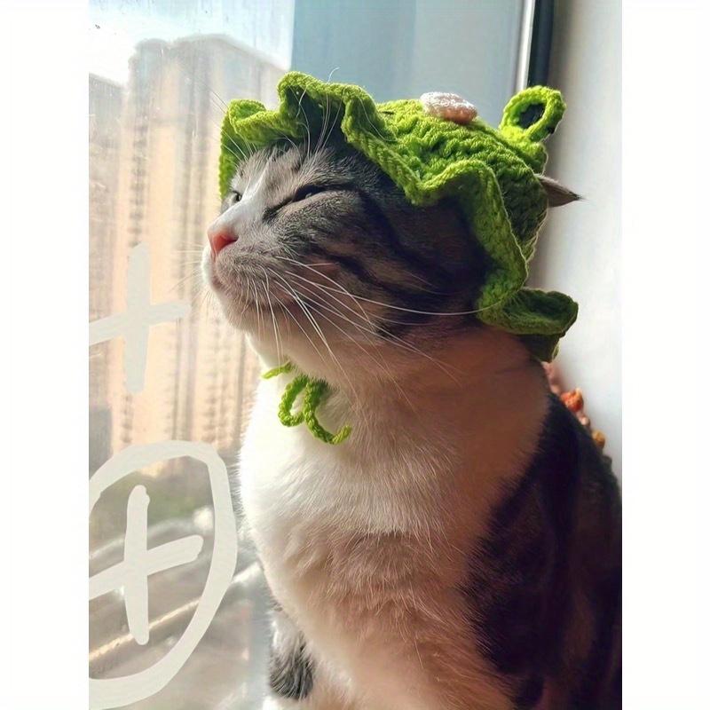 1PC Frog Knitted Pet Hat Adorable Cartoon Cat Cap For Small Dogs Cats Handmade Knit Headgear Cozy Stylish Pet Accessory Soft Warm Winter