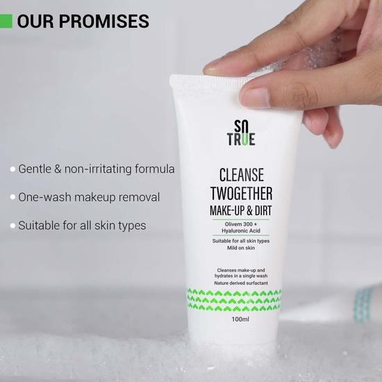 Sotrue Cleanse Twogether Hydrating Face Wash & Makeup Remover, Hyaluronic Acid & Olivem 300+, For All Skin Types, Men & Women,100ml