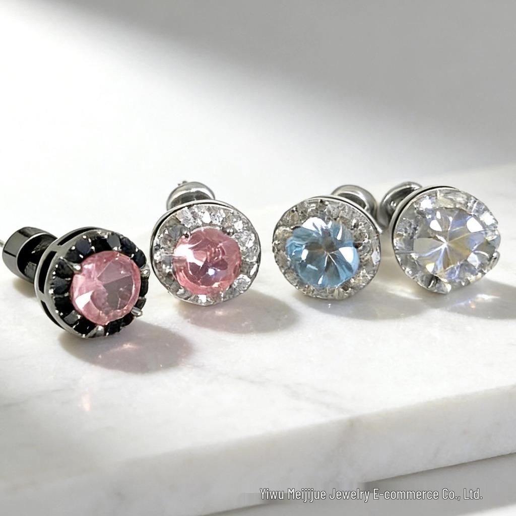 Luxury Cubic Zirconia Conch Stud Earrings with Screw Flat Design