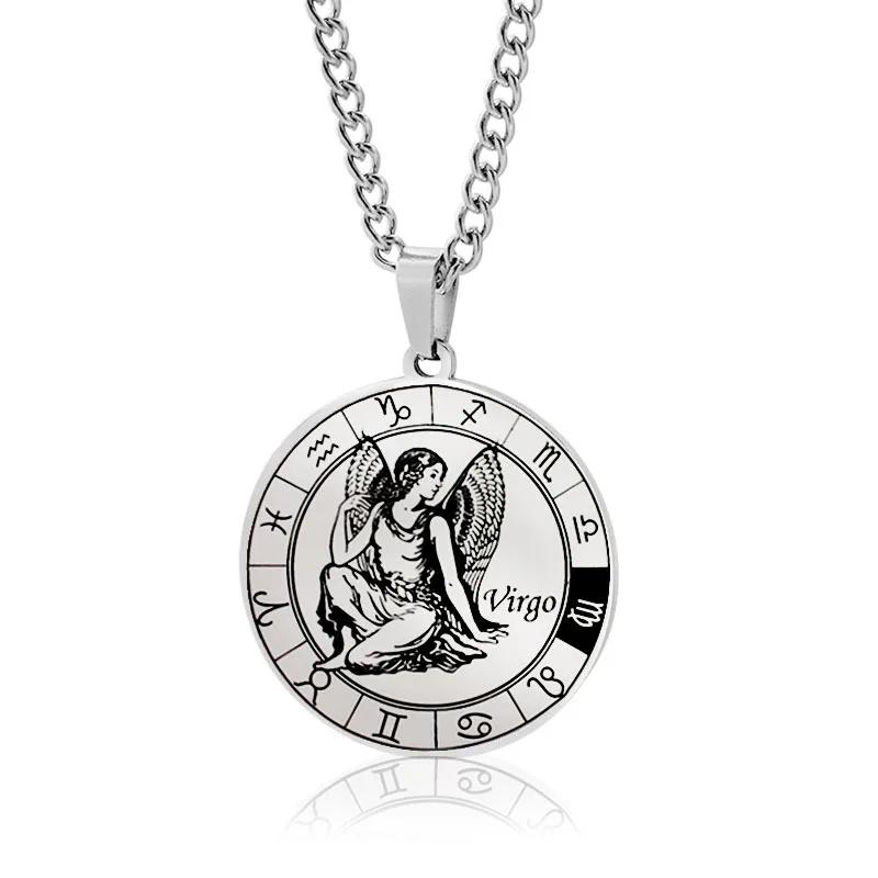 12 Zodiac Sign Necklace for Women Men Stainless Steel Constellation Pendant Chain Choker Lovers Birthday Jewelry Gift