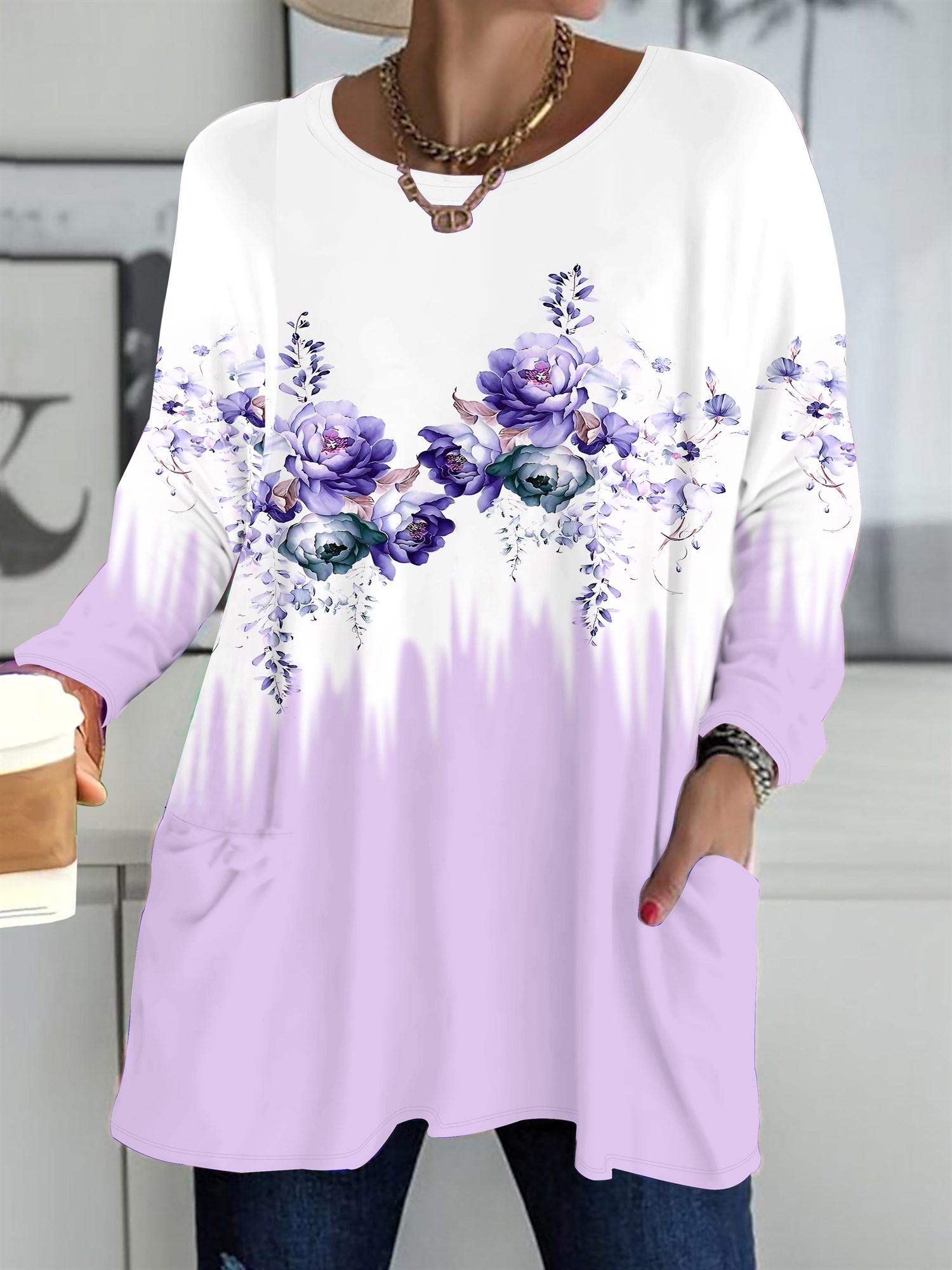 

Осень-Зима 2025 Новые Женские Топы Большого Размера, Модные Футболки с 3D-принтом цветов, с Круглым Вырезом и Длинным Рукавом 1XL розовый