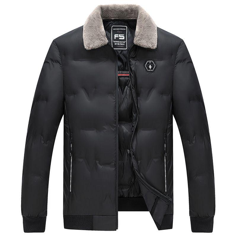 

Мужское зимнее утепленное пальто короткой длины с теплым шерстяным воротником, молодежное, с лацканами, повседневное, большого размера S чёрный