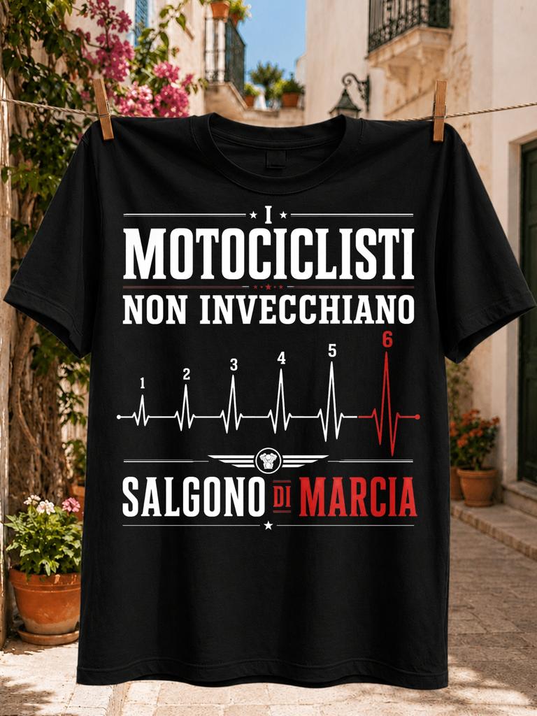 I Motociclisti Non Invecchiano Italian Motorcycle QuoteSix Gear Heartbeat Line Graphic Bold Biker Unisex All T-Shirt