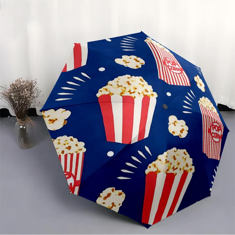 1pc Popcorn Pattern Automatic Folding Umbrella - Compact 8-Rib Design, Durable Plastic & Iron, Lightweight for Outdoor Daily Use149