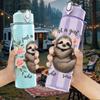 1PC Sloth Holding Flower Print 750ml Color Plastic Sports Water Bottle Leakproof Flip Straw Lid Suitable for Sports Office Home Use