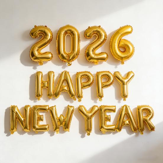 HAPPY NEW YEAR 2026 Balloon 16 Inch Foil Letter Happy New Year Balloons NYE Banner Backdrop Decoration for New Year Eve Party Supplies