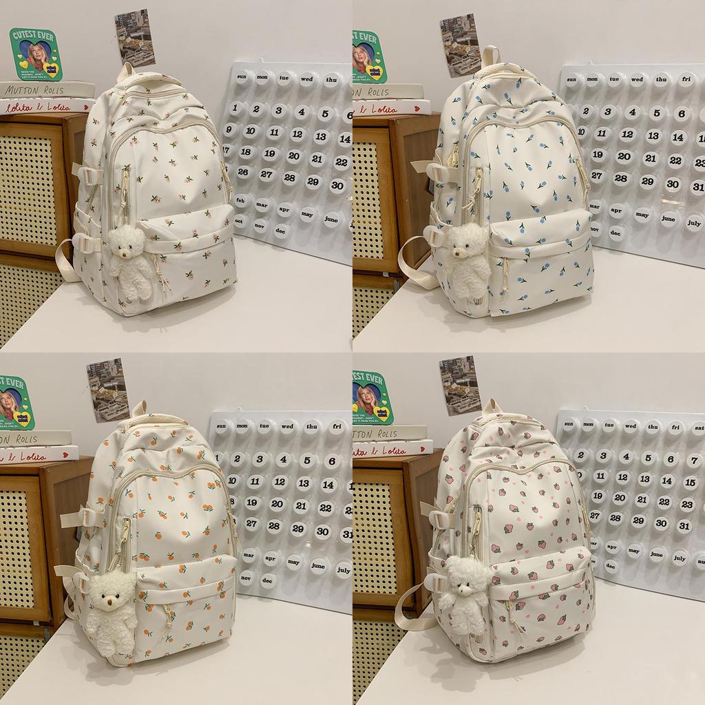 Floral Pattern Nylon Backpack With Large Capacity For Students And Casual Use