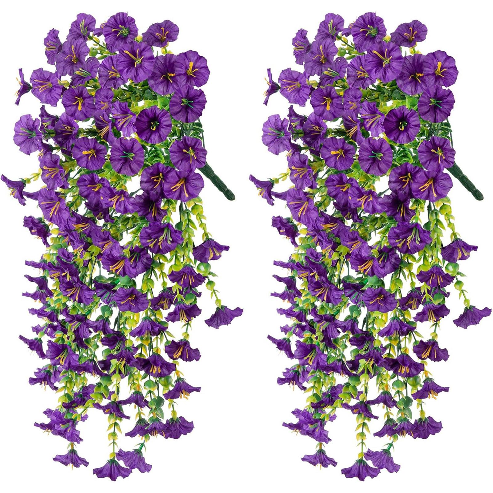 

2 шт. Штучна іпомея та евкаліпт Підвісна прикраса Стійка до УФ-випромінювання Ідеально для дому, саду, весіль фіолетовий