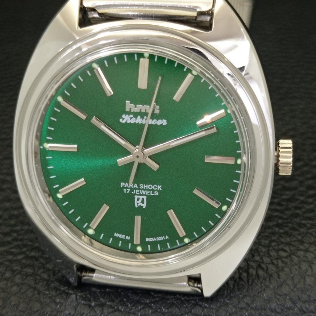 INDIAN VINTAGE HMT KOHINOOR HAND-WINDING MENS GREEN COLOR DIAL WATCH a440942-4 HT-a440942