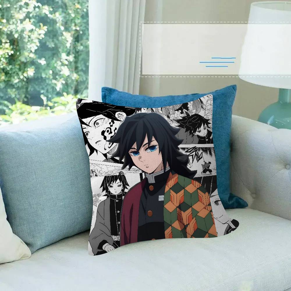 Cartoon Figure Giyu Tomioka   Cushion Cover Pillowcase Upholstery Sofa Throw Pillow Home Decor Pillowcas