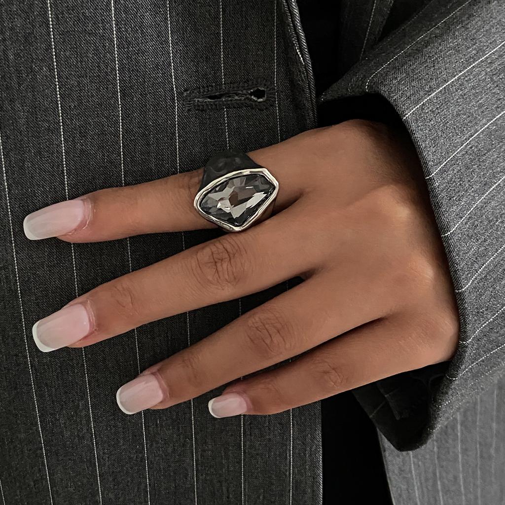 Ensemble de Bagues Carrées Géométriques en Métal et Acrylique Diamanté, Style Mode Luxe Léger