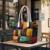 Colorful Geometric Patchwork Tote Bag Stylish Casual Daily Shoulder Handbag for Shopping Travel