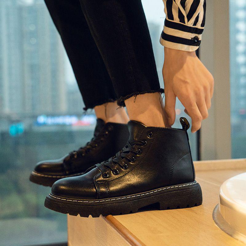 

Мужские черные ботинки Мартин: Высокие, на толстой подошве, модные кожаные полусапоги в британском стиле для осени и зимы. Size 43