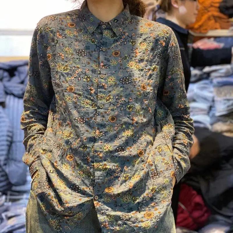 Women Fashionable and Versatile Slimming Tops for Women Cotton and Linen Spring New Artistic Retro Printed Shirts