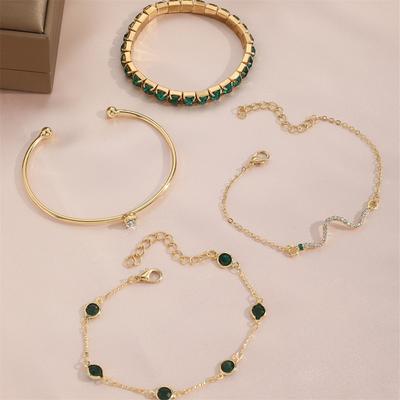 Populární Imitace Drahokamu Kamínková Drápková Řetízková Elegantní [4ks Elegantní Zelený Drahokam Náramek] Otevřený Náramek pro Ženy Hadí Náramek Šperkový Doplněk