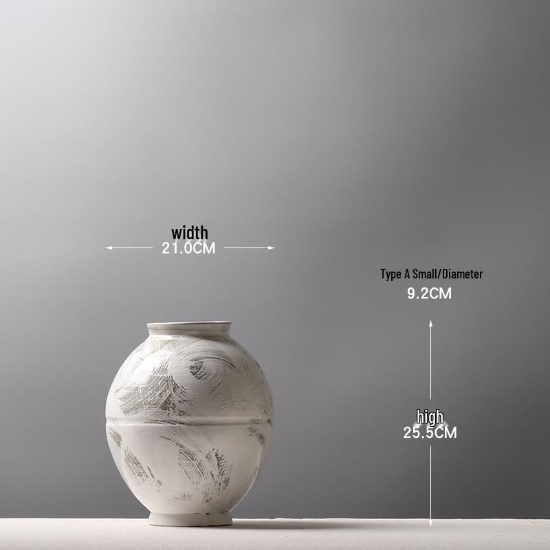 Large Modern Minimalist Chinese Zen White Glazed Art Pottery Vase with Hand-Painted Sweep Stroke Pattern