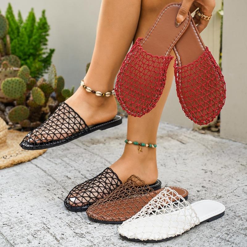 Mocassini da donna a rete larga, Sandali ciabatta traspiranti con intagli, Pantofole da esterno alla moda per donna