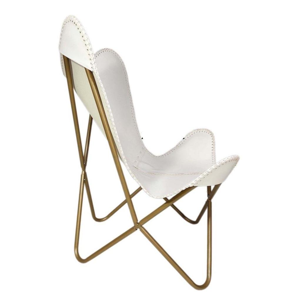 Design Your Home & Living Room With Stylish Genuine White Leather Butterfly Chair - Fully Relaxing And Comfortable Arm Rest Chair