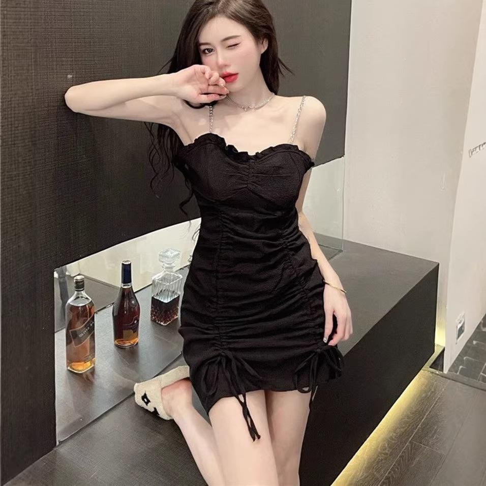 Xiaoxiangfeng temperament slim-fitting hip-wrapped skirt sweet and spicy pure desire drawstring suspender dress women's spring and summer waist skirt