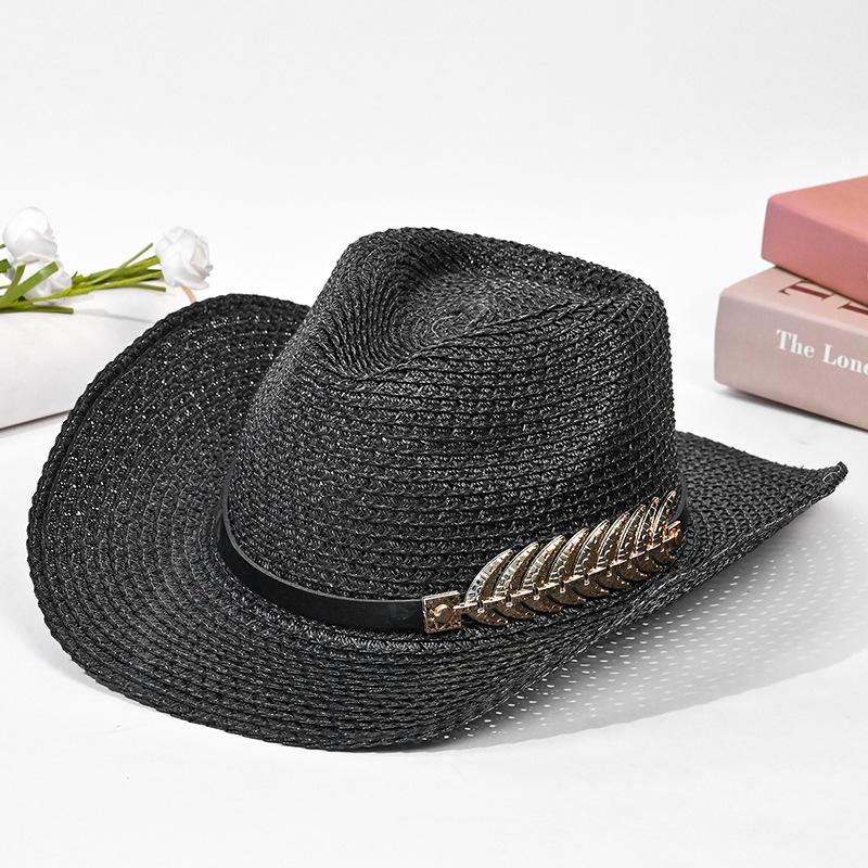 Western cowboy straw hat showing face small ethnic style hat men's and women's outdoor shading breathable straw sun hat tide