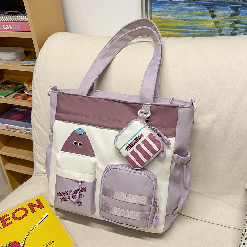Portable Contrasting Color Retro Tote Bag, Student Class Tutoring Commuter Bag, Large Capacity Niche One-shoulder Messenger Bag