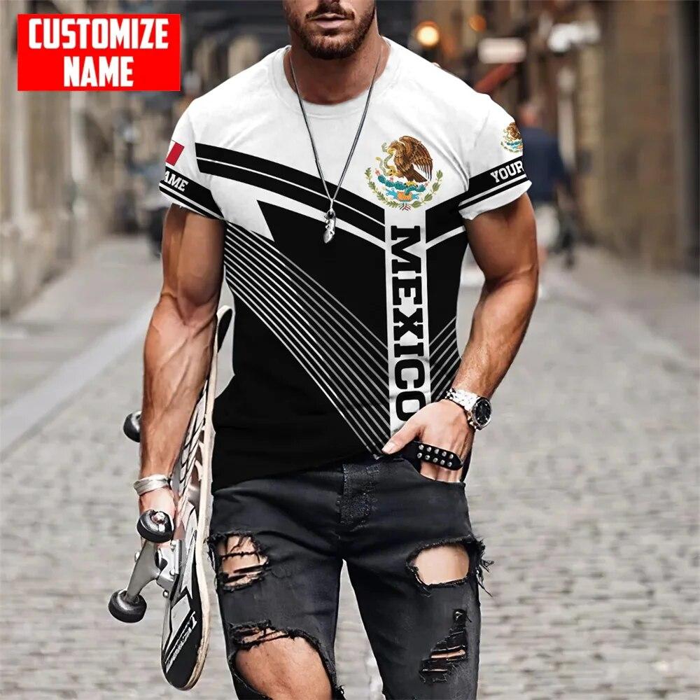 Mexico Eagle Mønster T-skjorte for menn Mote 3D-utskrift T-skjorter Hip Hop Harajuku Kortermet Oversized T-skjorte Uformelle topper med o-hals